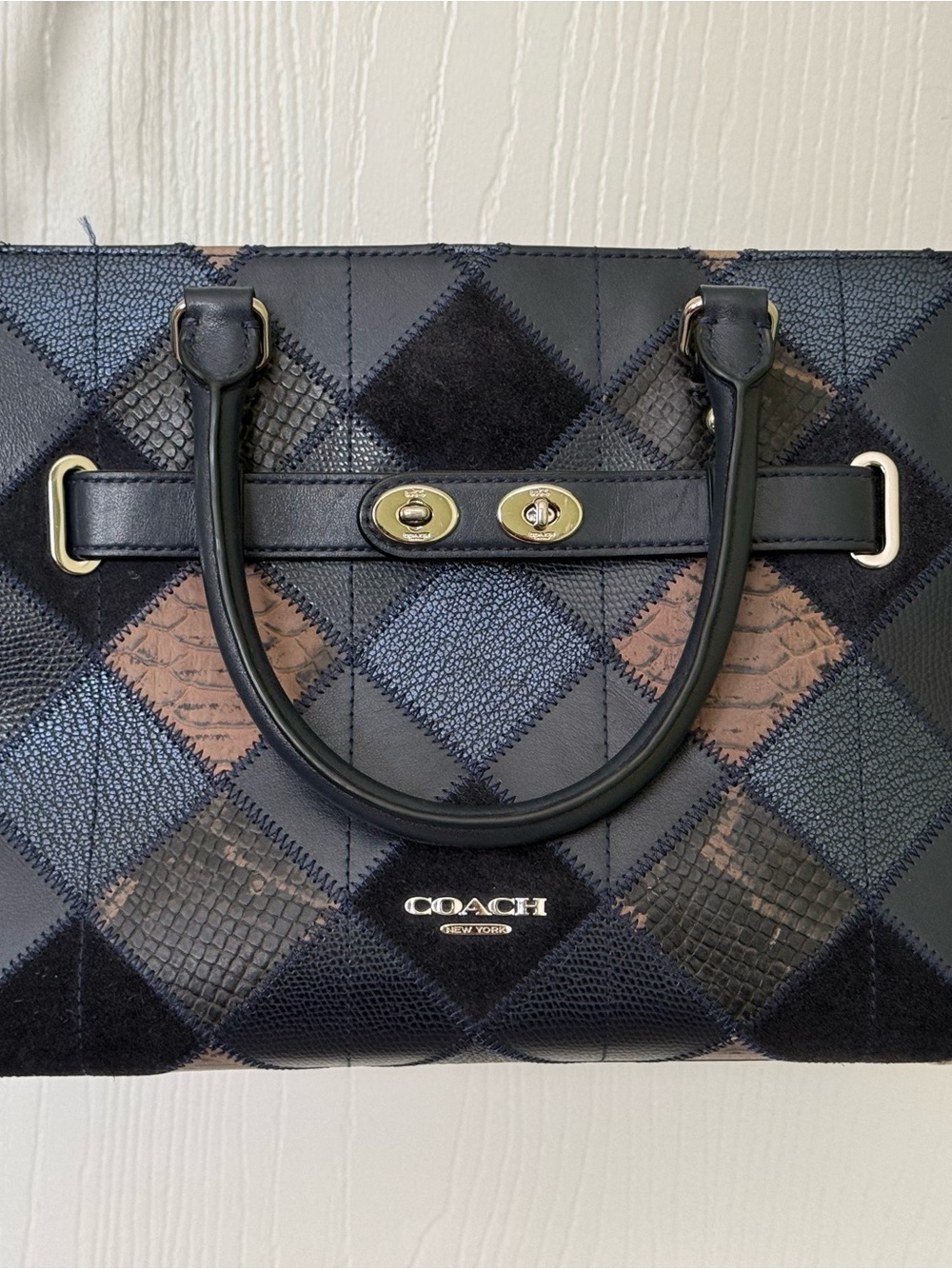COACH Blake Carryall 25 in Midnight Blue Metallic Patchwork Leather